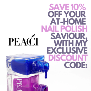 An image showing Peacci polishes and text about the offer